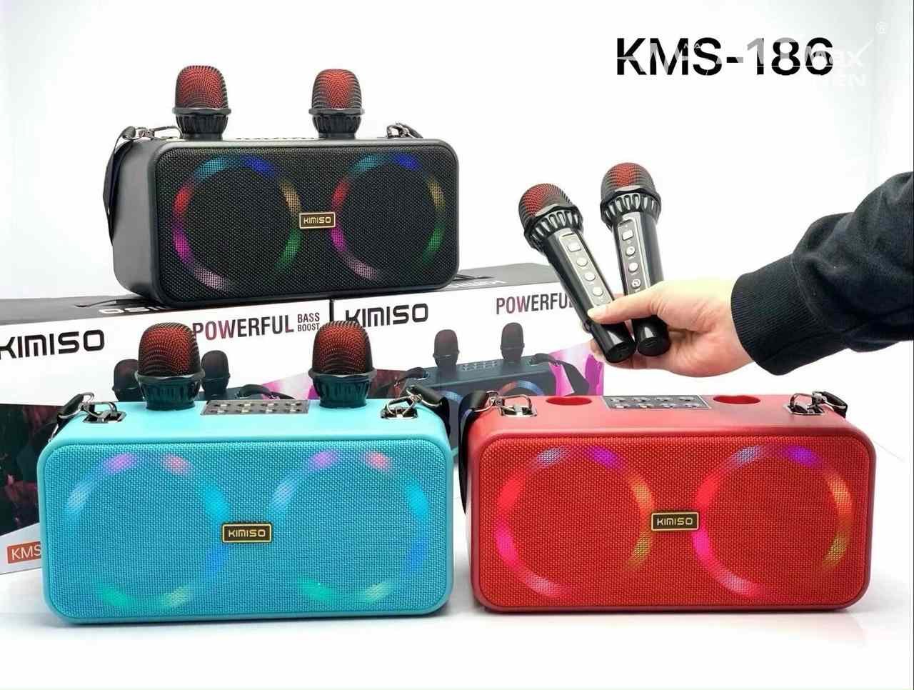 Loa karaoke mini KMS 186 bluetooth kèm 2 micro có chức năng reverb - công suất 20w bass căng, hát karaoke với âm thanh cực hay và ngọt kết nốt bluetooth, USB, thẻ nhớ TF, AUX 3.5mm