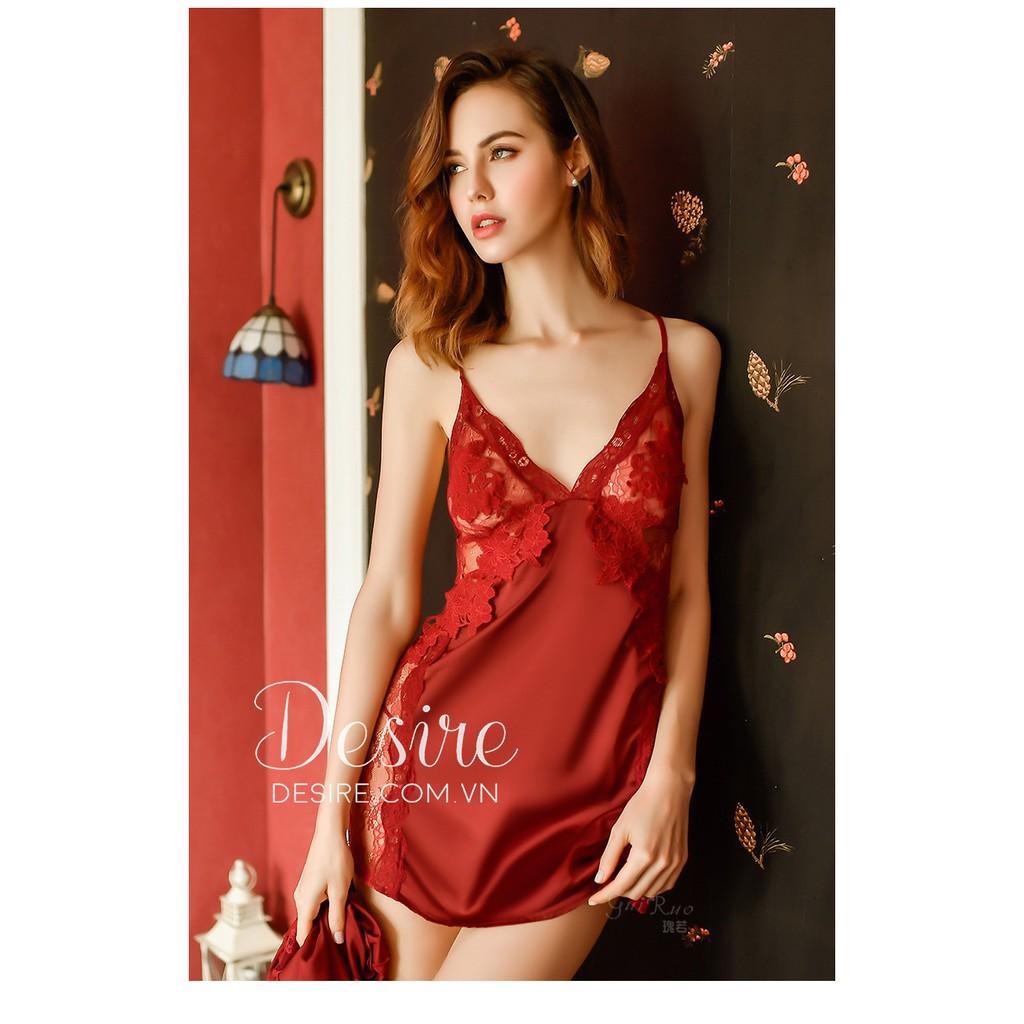 Váy đầm ngủ kèm quần lót lụa phối ren xuyên thấu gợi cảm sexy VN-026 (Đen, Đỏ, Hồng nhạt)