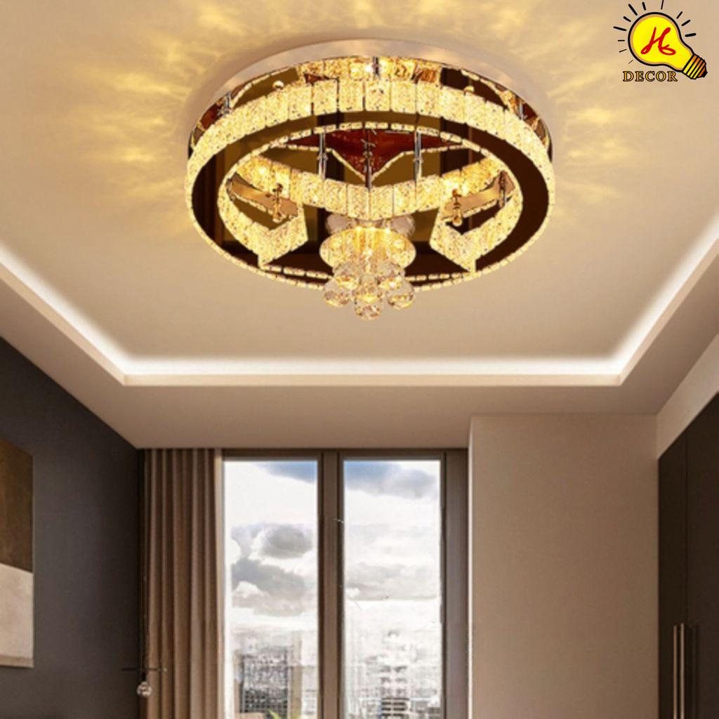 Đèn ốp trần pha lê phòng khách, phòng ngủ HQ - mã PLM04561 - ánh sáng 3 màu điều chỉnh, tiết kiệm điện HQ DECOR (HÀNG NHẬP KHẨU)