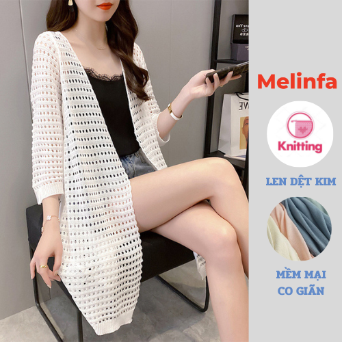 Áo len cardigan dáng dài nữ, áo khoác len dập lỗ sợi len dệt kim mềm mịn co giãn thoải mái mã VAA0313