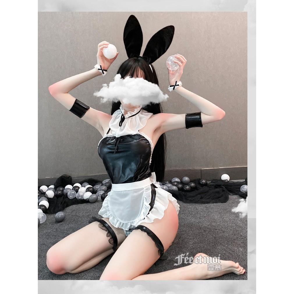 Cosplay thỏ Bunny hầu gái sexy, đồ ngủ da hóa trang gợi cảm TK3062