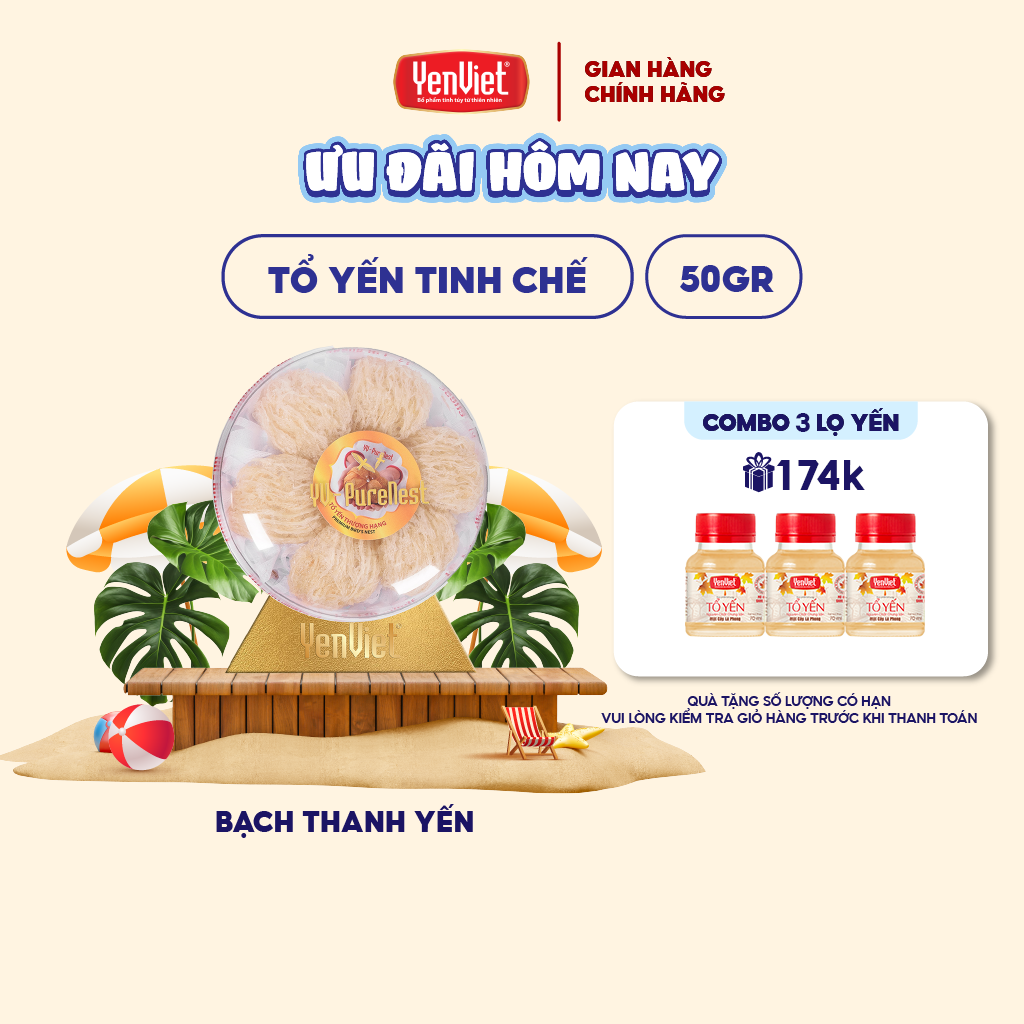 Hộp 50g tổ yến tinh chế Yến Việt thượng hạng, yến sào thiên nhiên, sạch 99%, tỷ lệ sợi 65% - Bạch Thanh Yến