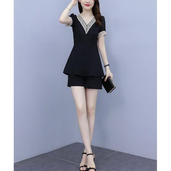 SÉT BỘ NGẮN CỔ V REN VÀNG