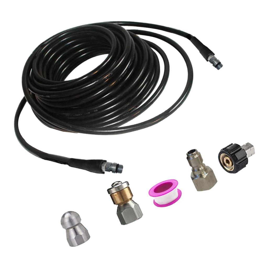 High Pressure Washer Sewer Cleaning Nozzle Adapter Quick Connector Kits 15m