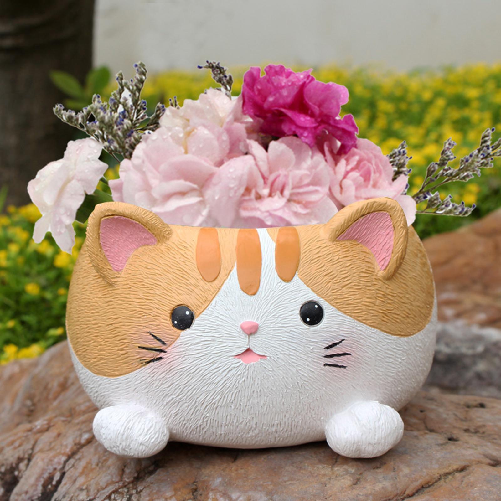 Resin Casting Flower pot Cat Vase Animal Planter for Computer Desk