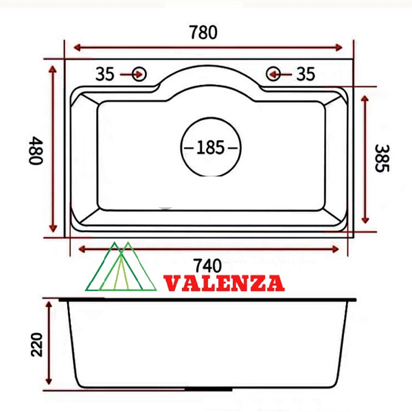 Chậu rửa chén bát 1 hố lớn dạng ĐÚC dày 3,5 li Valenza kiểu dáng Hàn Quốc inox 304 chuẩn 100% kèm chậu phụ inox304, bộ xả thoát to-Hàng chính hãng