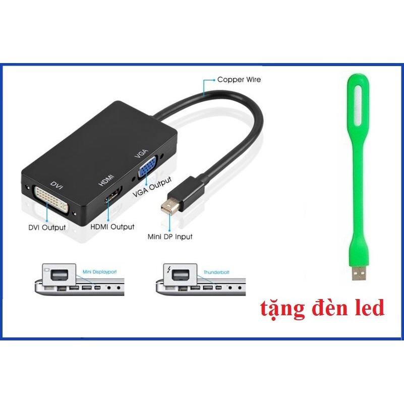 (Tặng 1 đèn led cắm cổng USB ) Cáp Mini Displayport to HDMI + VGA + DVI