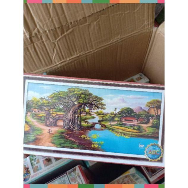 Tranh đính đá phong cảnh làng quê việt nam tuyệt đẹp kt 120*60cm