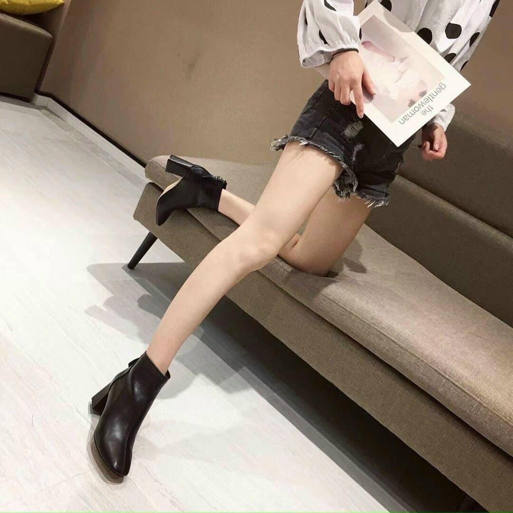 Giày bốt cao gót cổ thấp đế vuông 5p khoá sau thời trang mới 2022 cho nữ, em này đi siêu êm , xinh ,phối set nàocũngsang