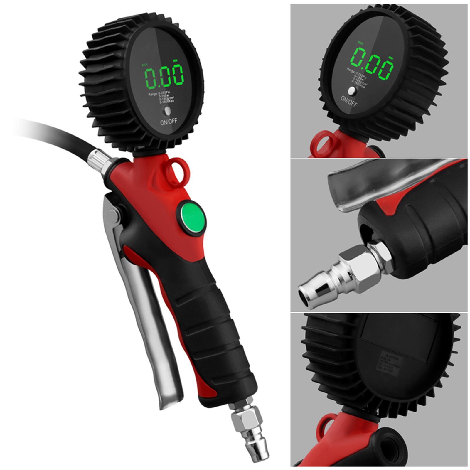 High Accuracy LED Backlight Display Tire Inflating Gauge Digital Display Tyre Inflatable Gun Tire Inflator with LED Digital Pressure Gauge 18bar Pressure Limited