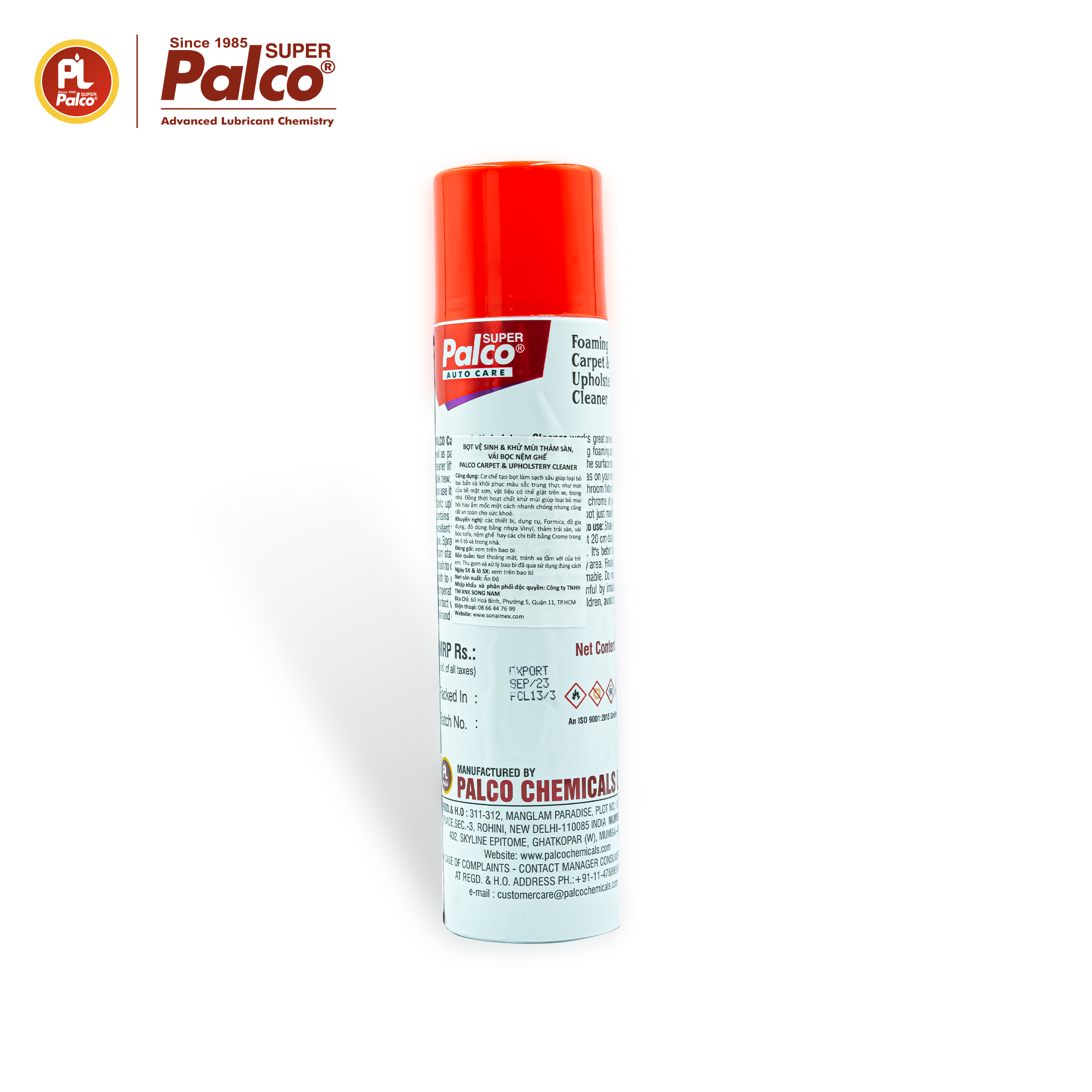 Chai xịt bọt vệ sinh nội thất ô tô, khử mùi thảm sàn, bọc nệm ghế dạng foam PALCO Carpet &amp; Upholstery Cleaner 300ml - Nhập khẩu Ấn Độ