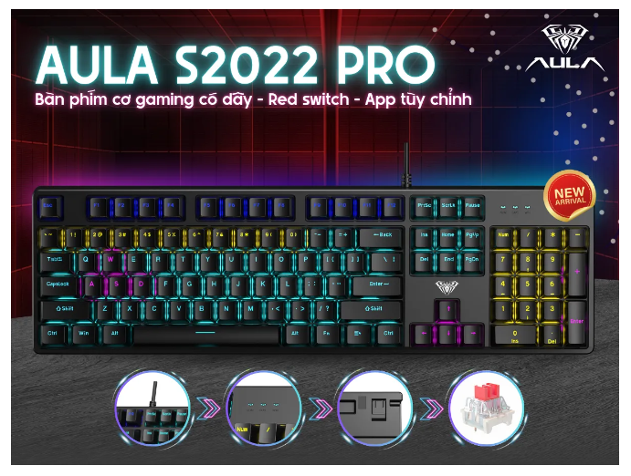 Bàn phím cơ Gaming có dây Aula S2022 PRO Back Red Switch - Hàng Chính Hãng
