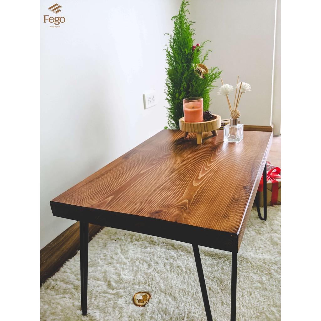 Bàn trà gỗ thông chân sắt hairpin