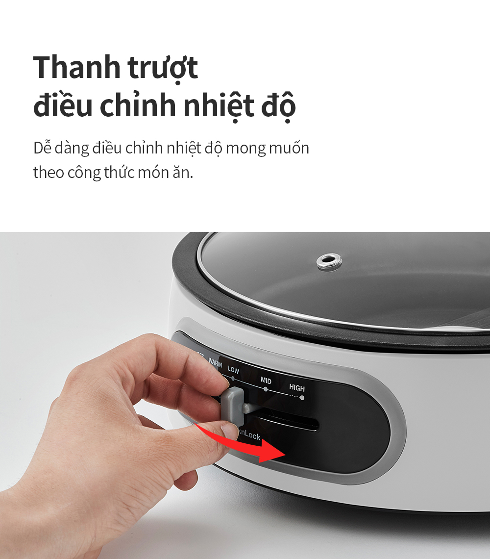 Nồi điện đa năng LocknLock 2 trong 1 nướng lẩu tối ưu 4 chế độ nhiệt (4 Lít)- EJP544WHT - Hàng chính hãng