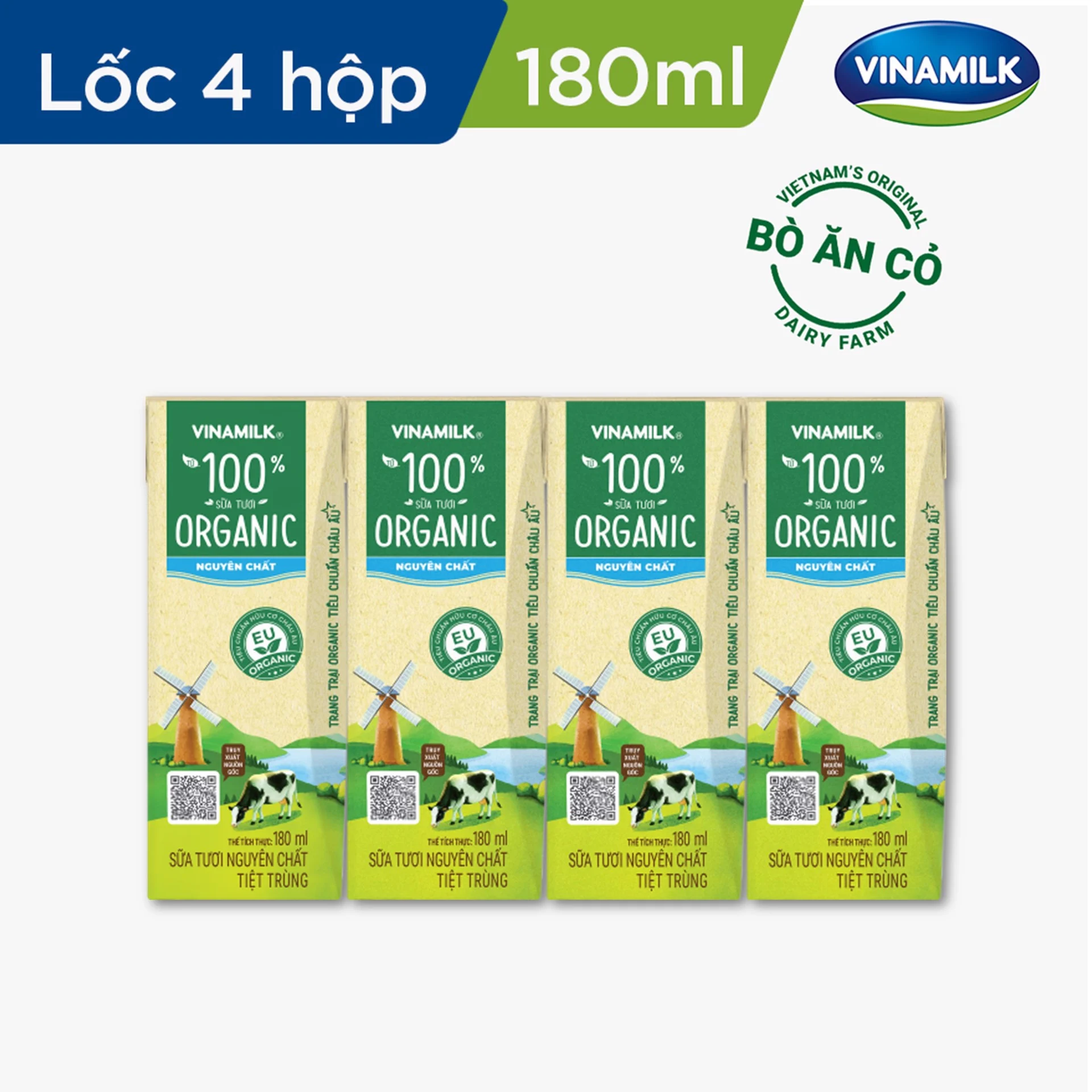 Thùng 48 Hộp Sữa Tươi Tiệt Trùng Vinamilk 100% Organic Không Đường 12 lốcx180ml-Mẫu mã mới