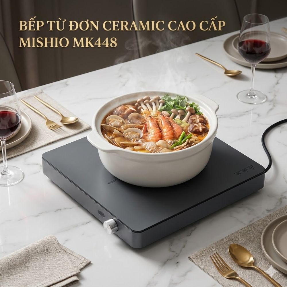 Bếp Từ Đơn Mishio MK448 Công Suất 2000W - Mặt Kính Kanger Hạng A - hàng chính hãng