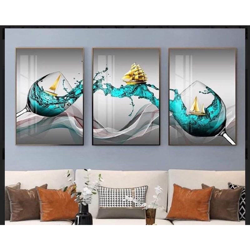Bộ 3 Tranh Treo Tường Tráng Gương IN UV 3D MIKA Cao Cấp Bóng Đẹp Độ Bền Cao