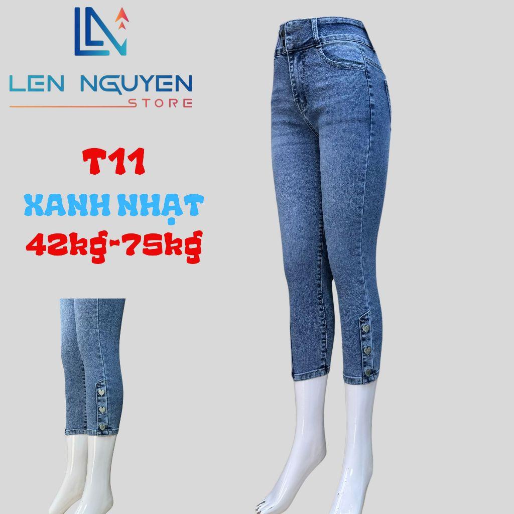 T11_Quần jean nữ, 9 tất, lưng cao, quần bò nữ dáng ôm, quần rin nữ có big size, cho 42kg đến 75kg,LEN NGUYEN STORE - Xanh Đậm