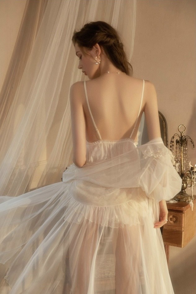 Váy Ngủ Hai Dây Ren Hoa Hồng (Không kèm áo choàng) - B.Lingerie