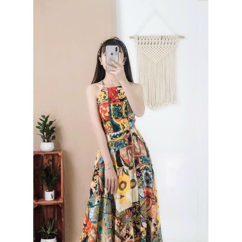 Váy maxi hở lưng, đầm maxi hở lưng đan dây