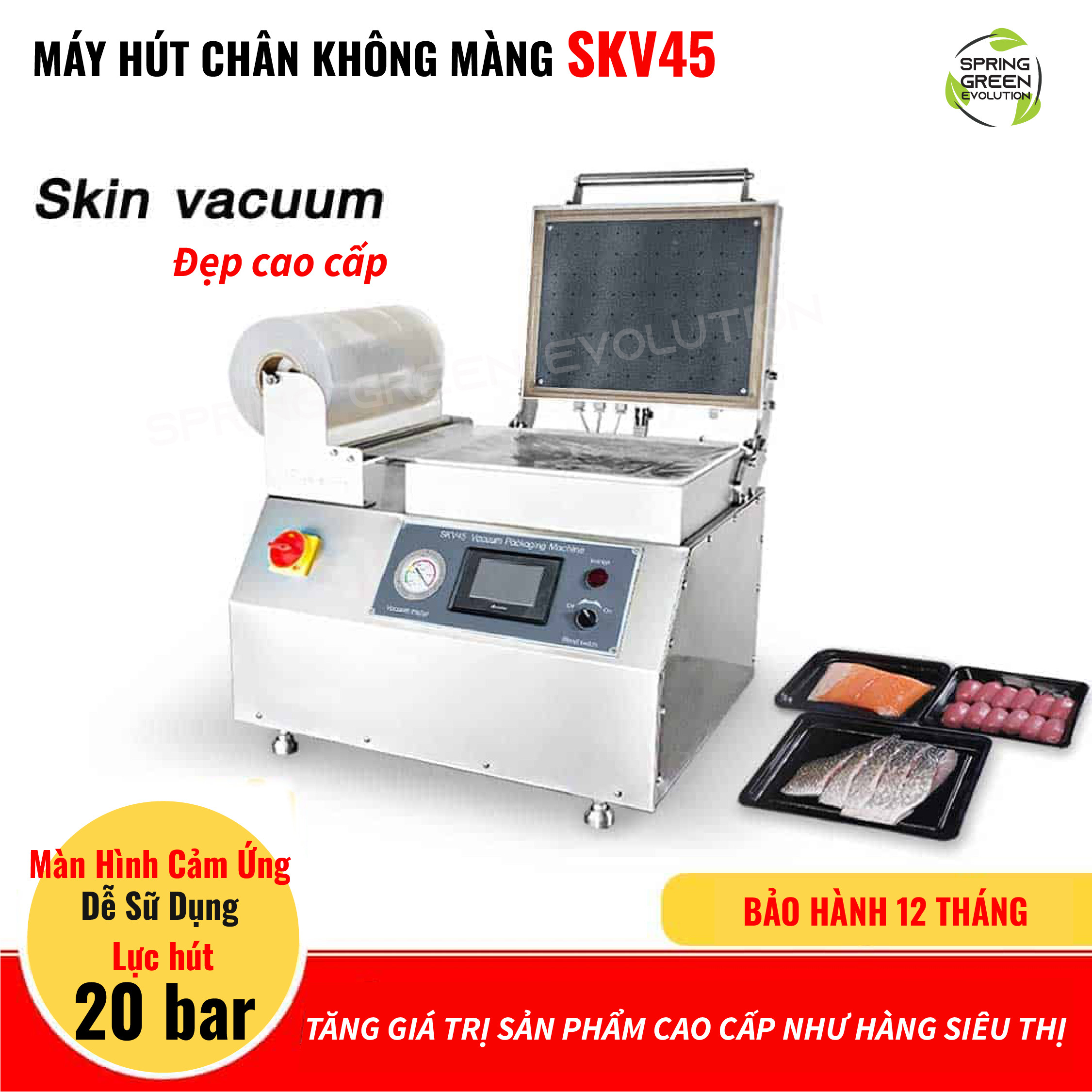 Máy Hút Chân Không Màng/ Máy Bọc Màng Co Nhiệt SKV45. Máy Làm Việc Nhanh Chóng Giúp Tăng Hiệu Suất Công Việc. Hàng Nhập Khẩu Chính Hãng SGE