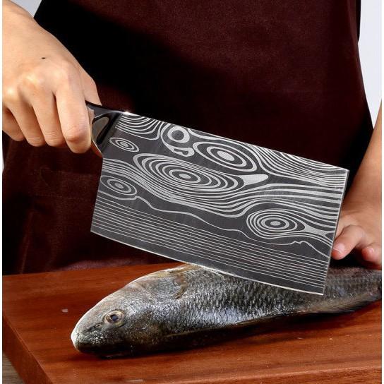 Dao bếp, dao thái ,chặt gà vịt không rỉ, bản rộng mặt dao hoa văn phong thủy, hàng xịn VDT117 - TOPCOMSHOP