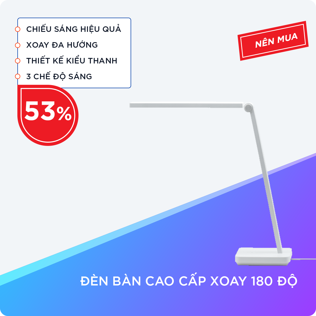 Đèn Bàn Cao Cấp Xoay 180 Độ Với Nhiệt Độ Màu 4000K, 3 Chế Độ Chiếu Sáng Đa Dụng