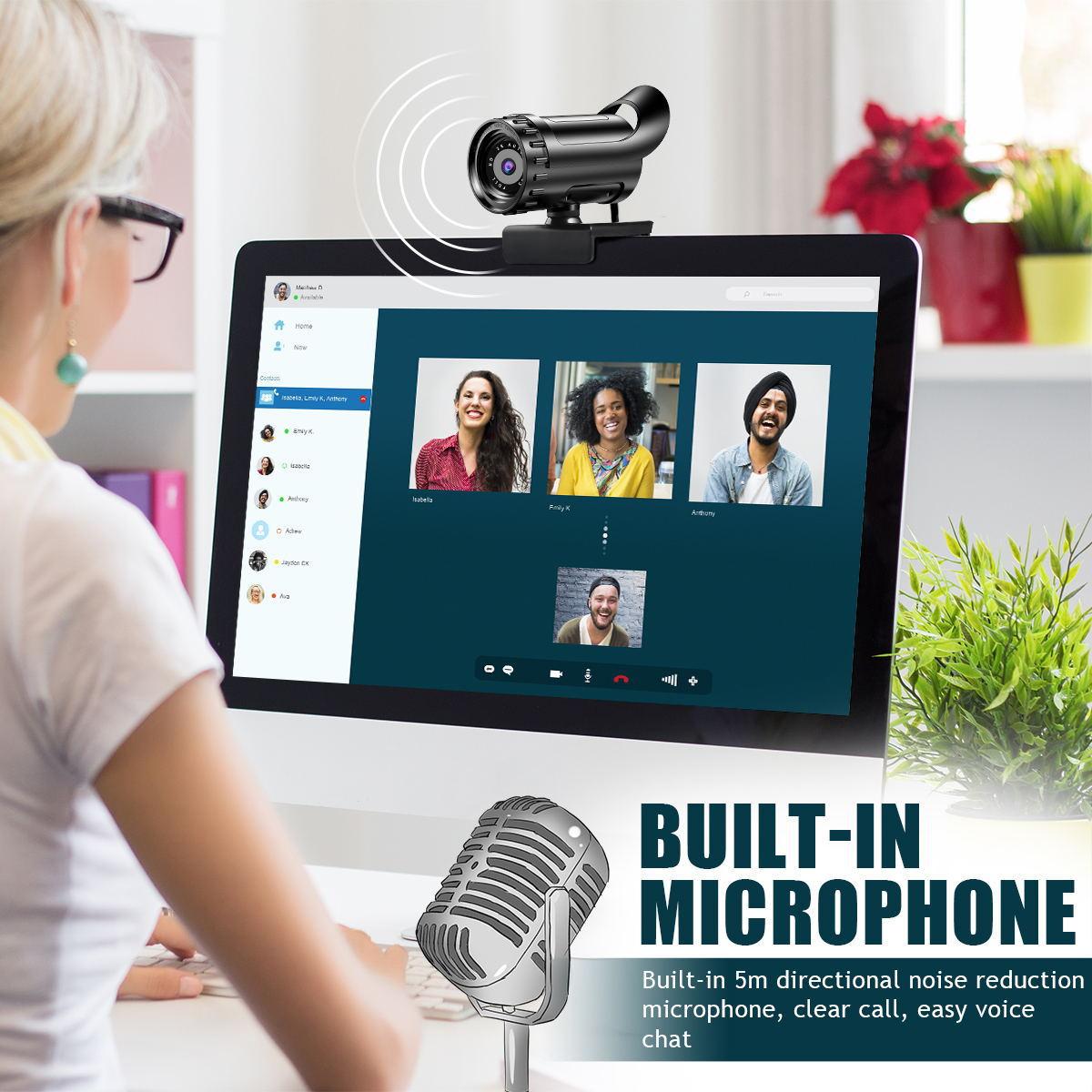 Webcam 4K 2K Lấy nét tự động PC Web Cam kèm quà tặng Chân máy Camera mini 1080P Máy ảnh máy tính xách tay có micrô để phát trực tuyến video YouTube