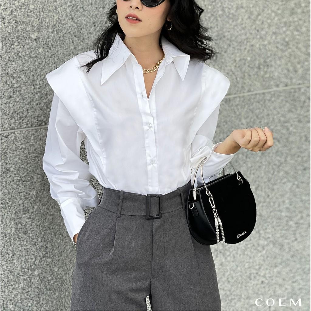 Quần Tây Nữ Ống Loe Cạp Cao Màu Xám Chất Liệu Kaki Mềm CO EM Thiết Kế Dáng Suông Phong Cách Công Sở Thời Thượng