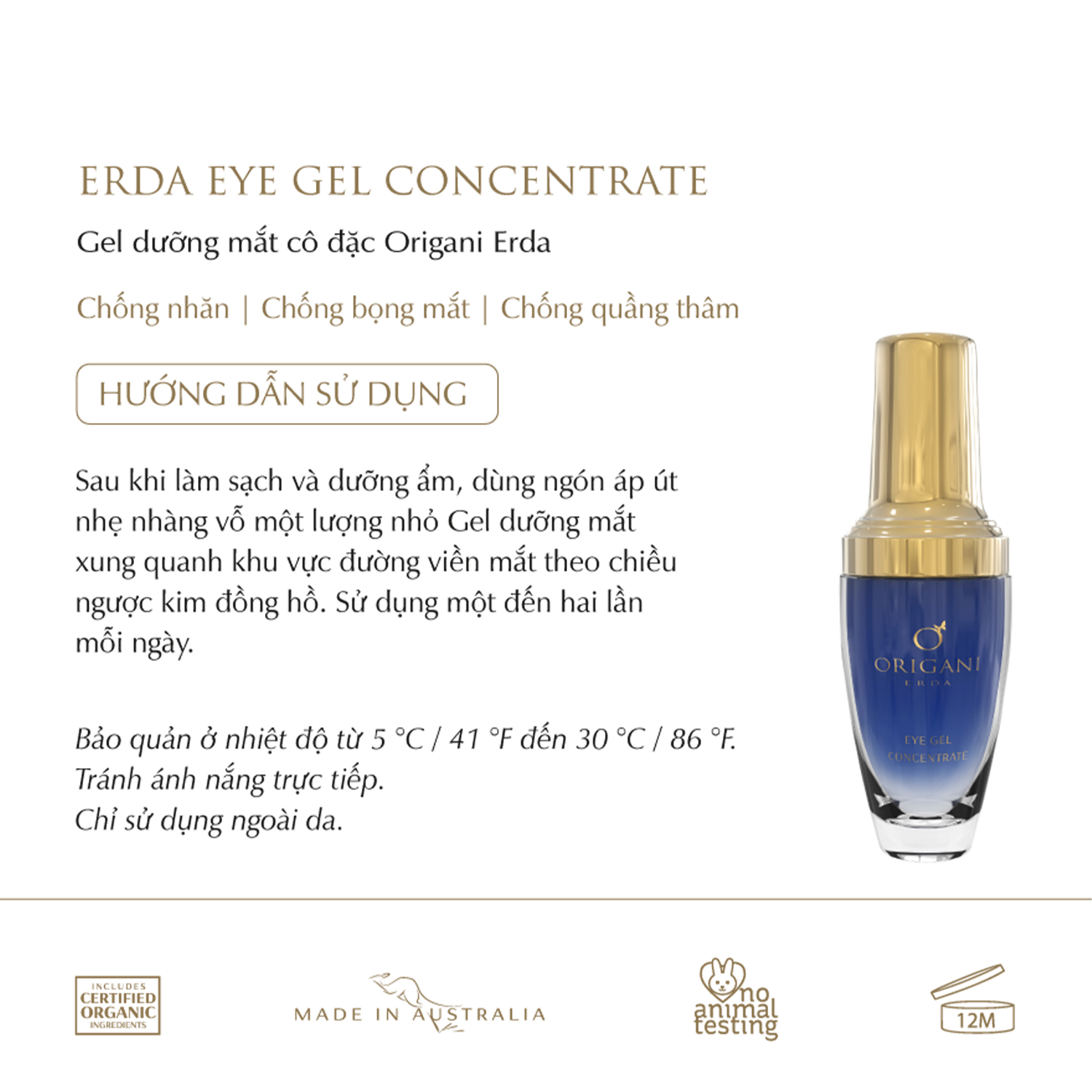 Gel Dưỡng Mắt Cô Đặc - Origani Erda Eye Gel Concentrate 30ml - Có chứng nhận hữu cơ - Xuất xứ Úc - Cung cấp dưỡng chất và độ ẩm cho mắt