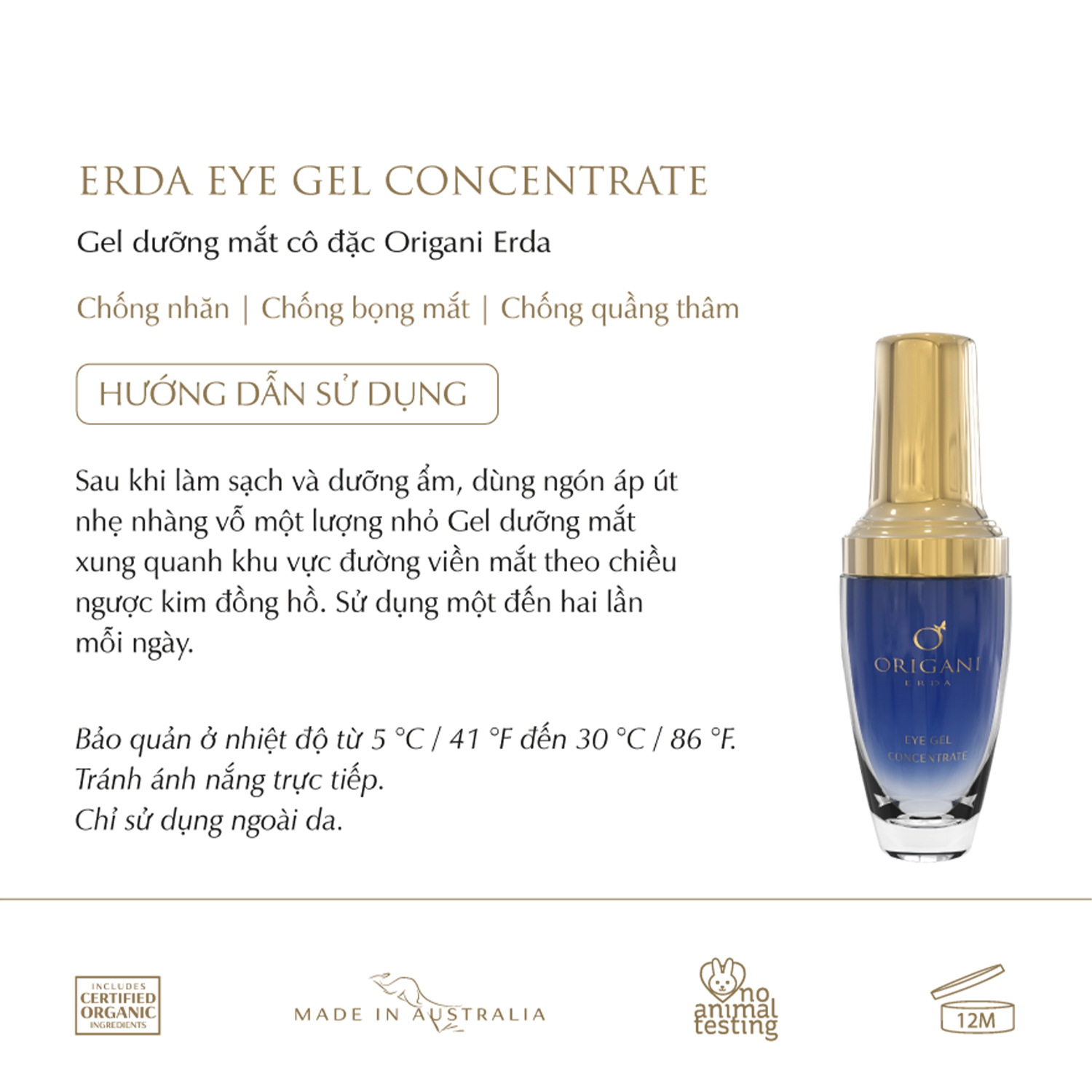 Combo Gel Dưỡng Mắt Và Serum Giảm Nếp Nhăn Origani Erda Cải Thiện Độ Đàn Hồi Của Da Ngăn Ngừa Lão Hóa - Có Chứng Nhận Organic Của Úc
