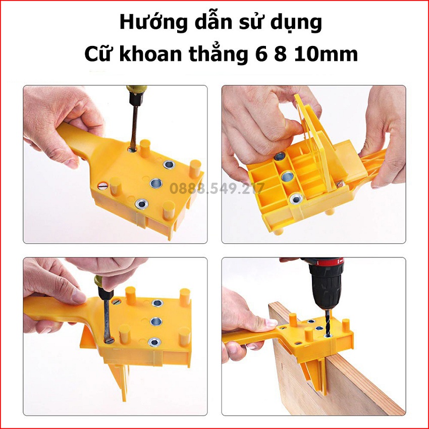 Cữ Khoan Thẳng Dụng Cụ Định Vị Khoan Lỗ Chốt Gỗ 6 8 10mm - Bộ Cữ Khoan Chốt Gỗ Chuyên Dụng