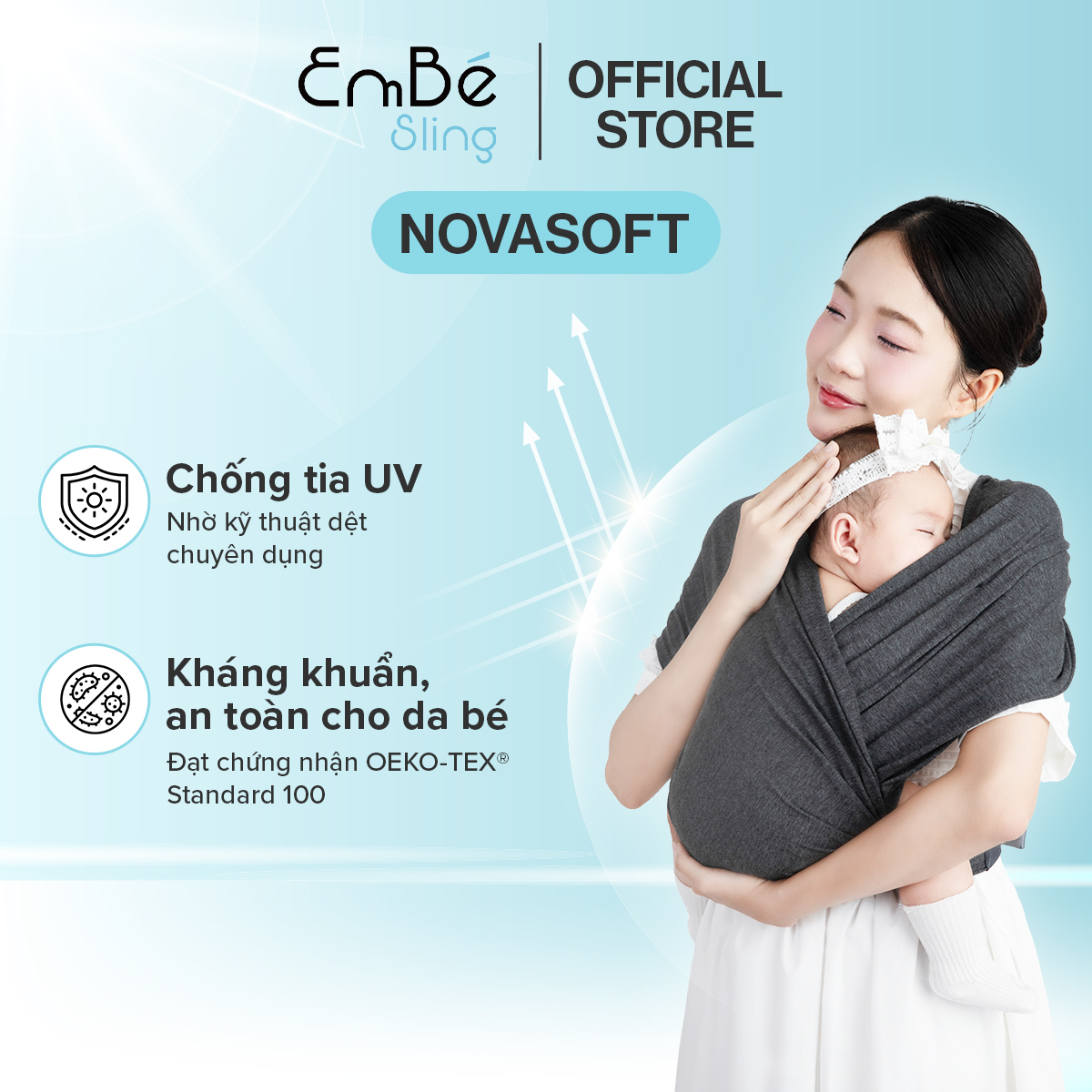 [Thiết Kế Mới - Màu Grey] Địu Vải Em Bé Sling Baby Sling NovaSoft/NovaSoft Plus Dễ Địu Êm Vai An Toàn Cho Bé 0–24 Tháng
