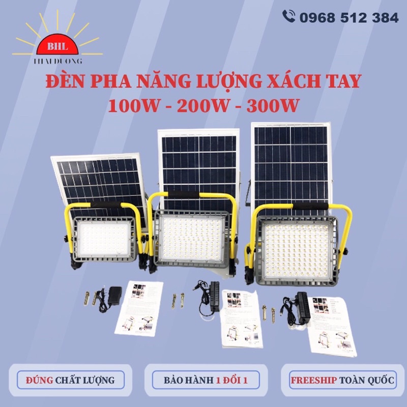 Đèn Pha Năng Lượng Xách Tay 100W-200W-300W Siêu Sáng