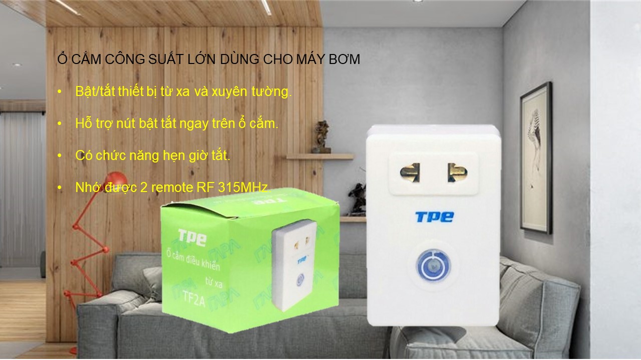 Ổ Cắm Điều Khiển Từ Xa TF2A 2000W, Kèm điều khiển từ xa 4 nút bấm