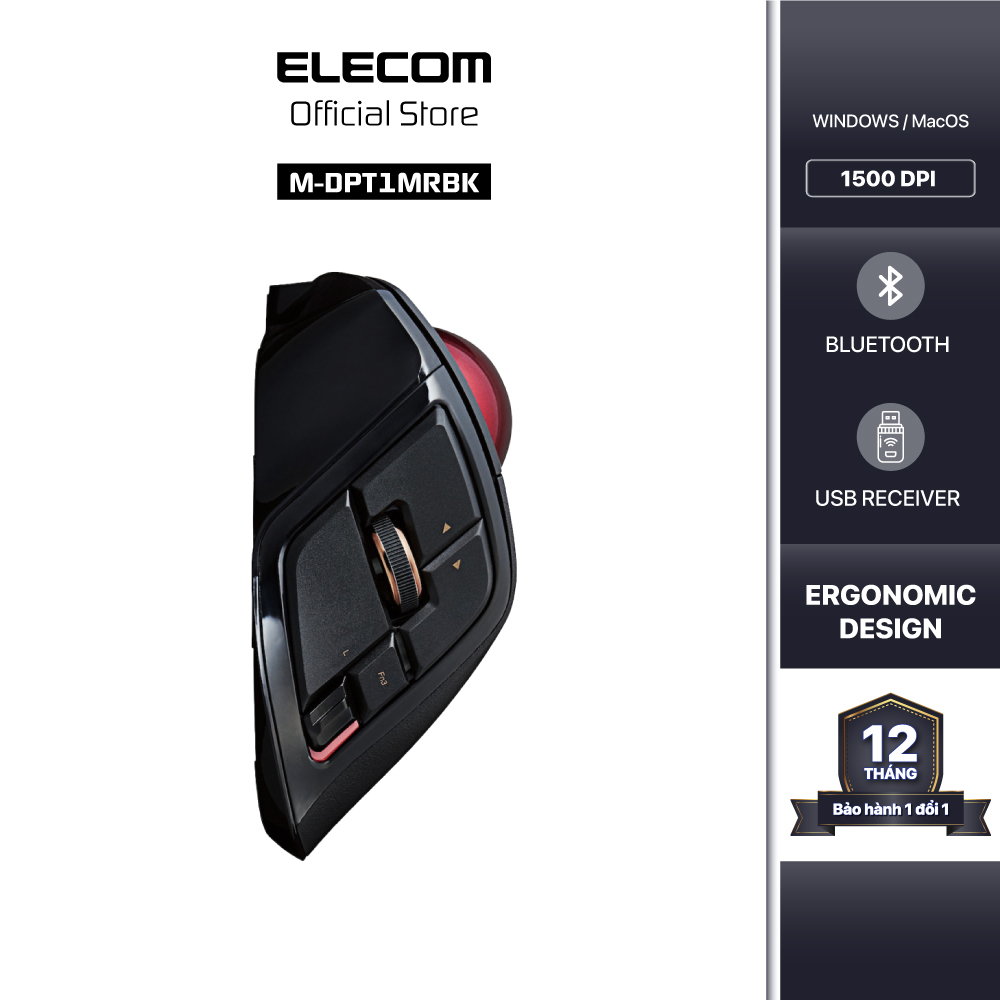 Chuột Bi không dây (Bluetooth/Wireless 2.4GHz) 1500dpi ELECOM M-DPT1MRBK -  Hàng chính hãng