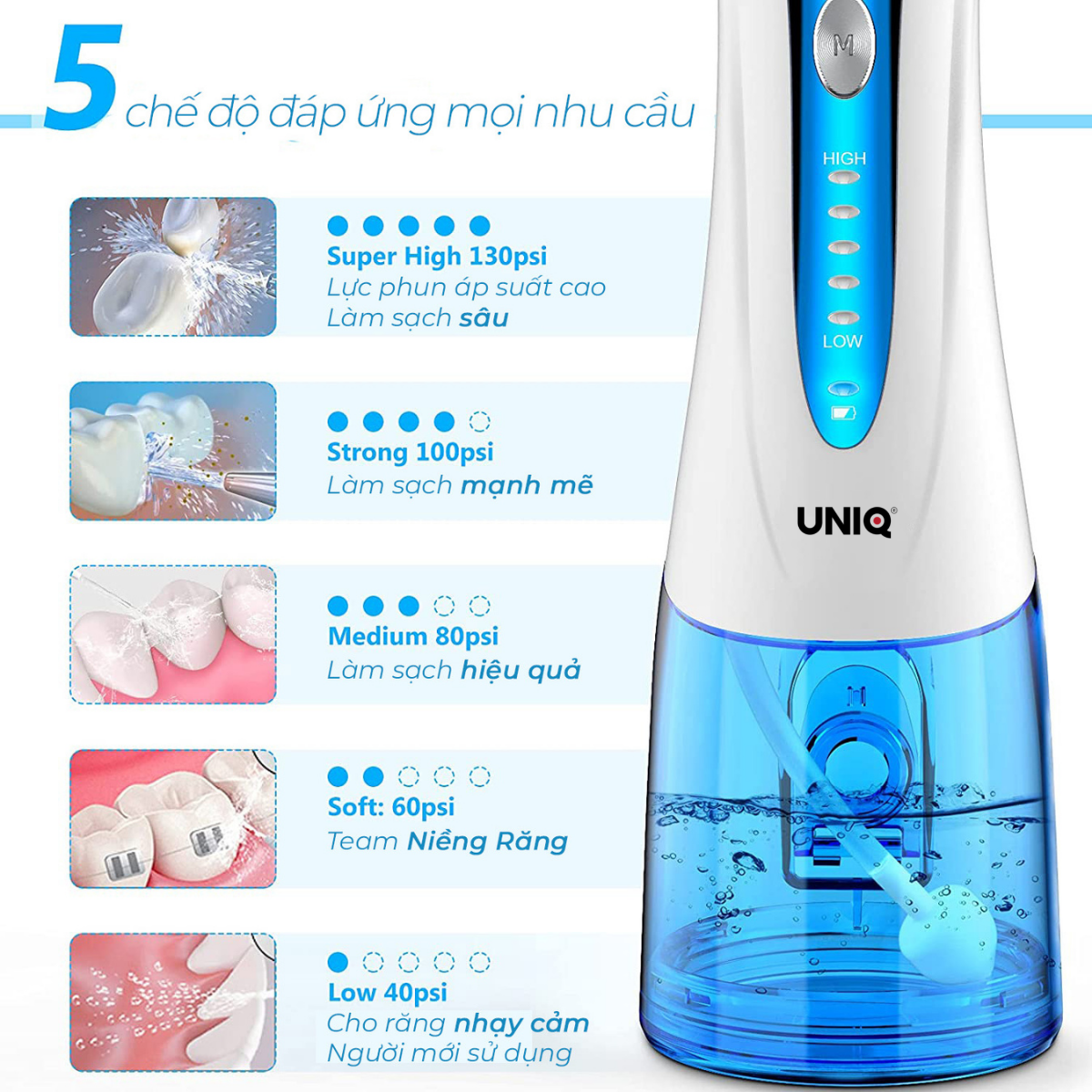 Tăm Nước Cầm Tay UNIQ Smile S1 Nhật Bản Cao Cấp Máy Vệ Sinh Răng Miệng Mini Tốt May Tam Nuoc Waterpik Gia Đình Không Dây Xịt Xỉa Rửa Làm Sạch Kẽ Răng Niềng Dụng Cụ Cạo Lưỡi Nhập Khẩu Bảo Hành Chính Hãng 12 Tháng