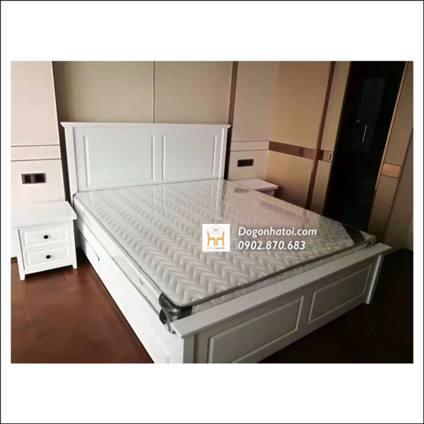 Giường Ngủ Gỗ Tự Nhiên Phong cách Bắc Âu - Màu Trắng - GN-522