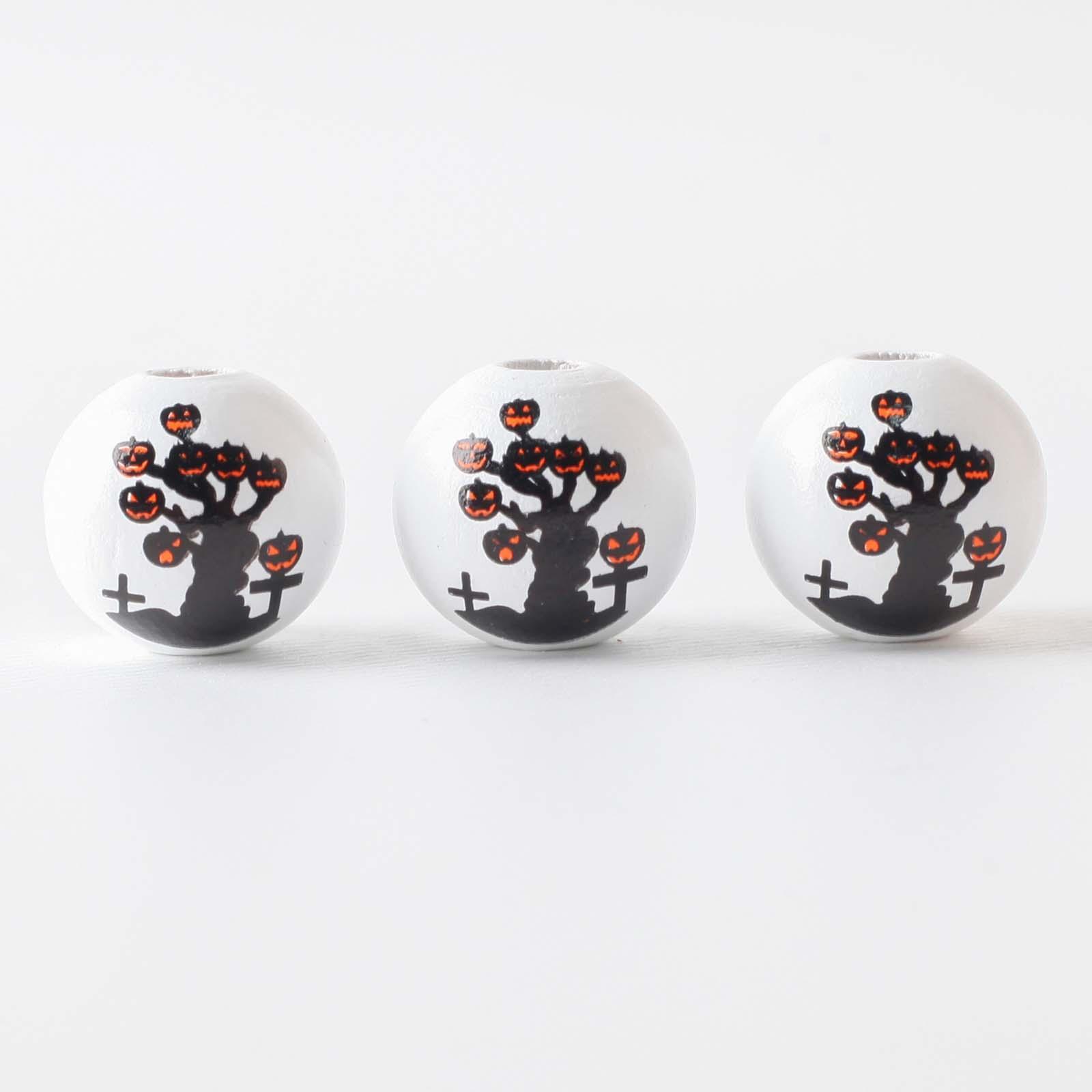 60Pcs Halloween Wooden Beads Loose Spacer Beads DIY Jewelry Making Decorative Party Crafts Handmade Supplies Wood Beads Halloween Decor
