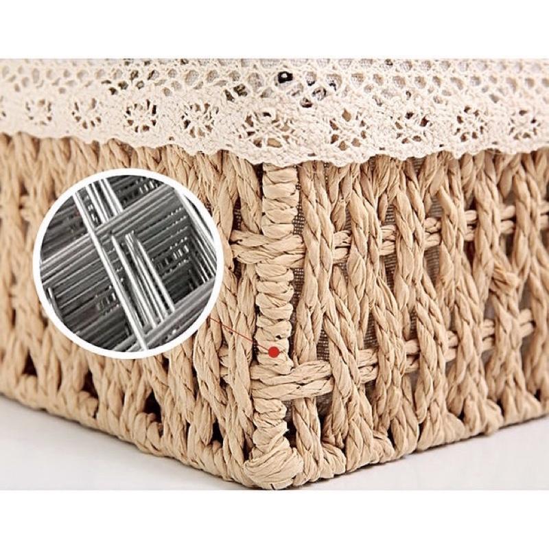 Khay chữ nhật cói ,giỏ cói ,khay đựng đồ dùng đa năng có lót vải - bamboo basket