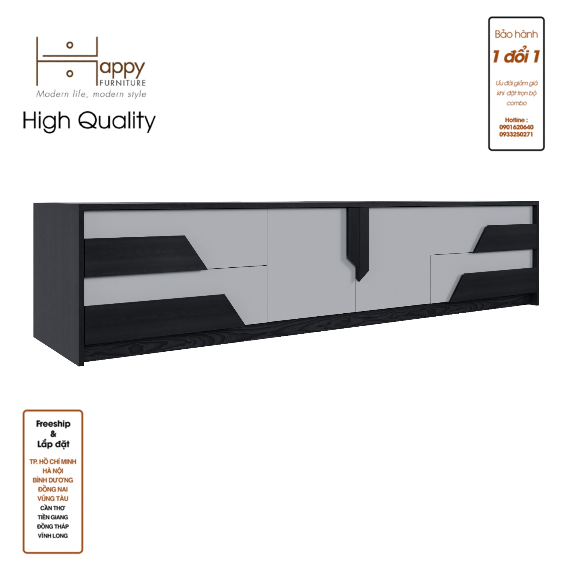 [Happy Home Furniture] PONIX, Kệ TV 4 ngăn kéo, 220cm x 40cm x 46cm ( DxRxC), KTV_028