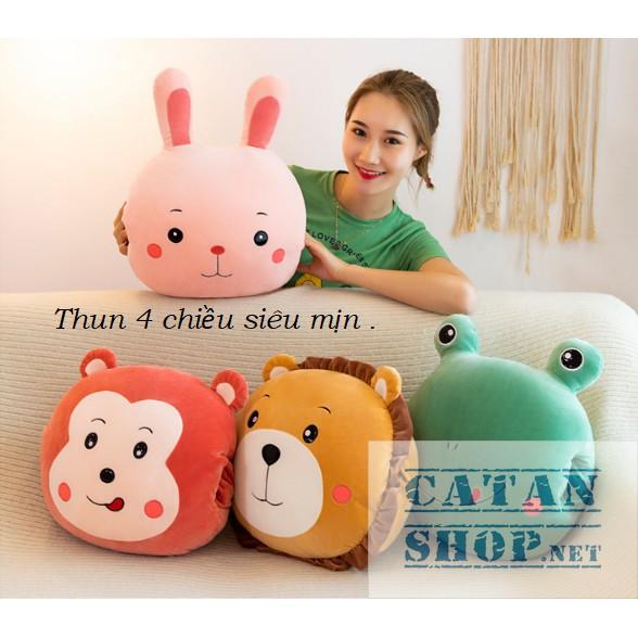 GỐI MỀN 3 in 1 hình thú ️ Khỉ Ếch Thỏ Sư tử, thun 4 chiều siêu mịn, bộ chăn gối văn phòng, gấu bông kèm mền GM75-GMMat