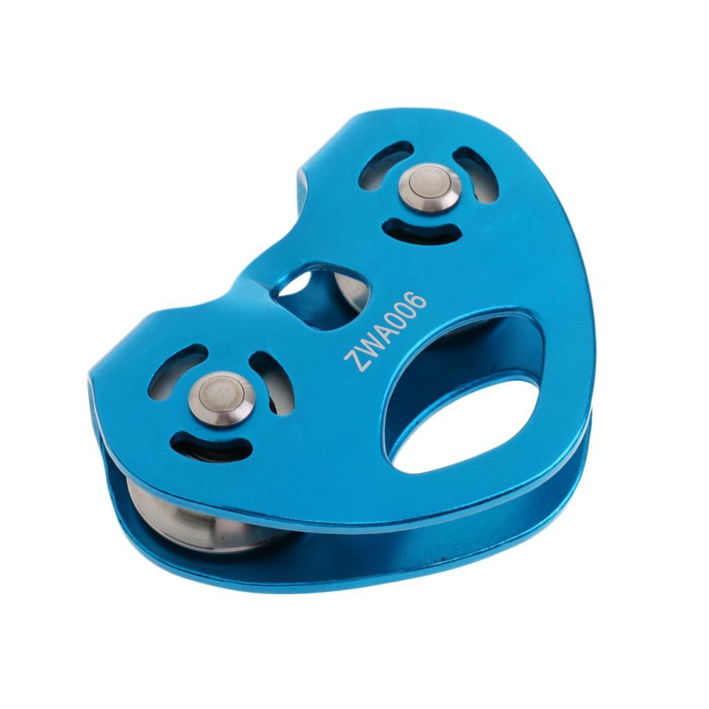 30KN Climbing Pulley General Purpose Aluminum Rope Pulley with Stainless Steel Ball Baearing Double Sheave for Rescue/Aloft Work/Rappelling