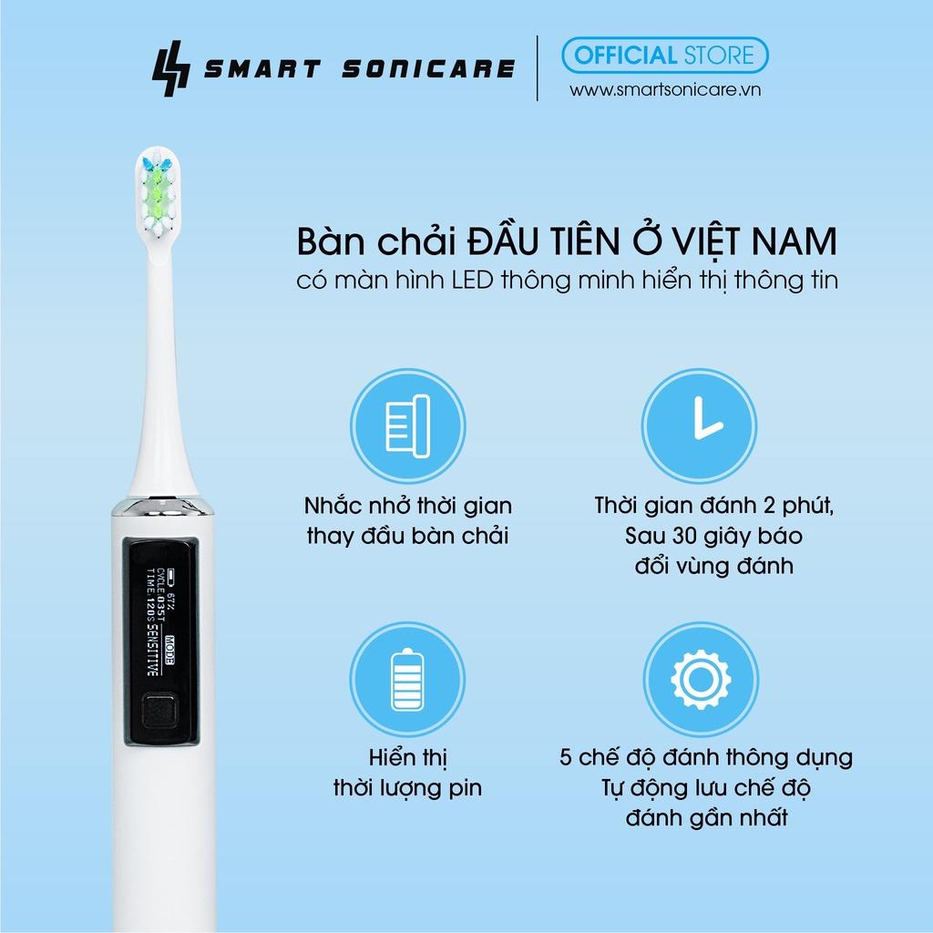 Bàn chải đánh răng điện Việt Nam Smart Sonicare SS-01-TRẮNG- Màn hình led, Công Nghệ Sóng Âm, Chải Sạch Mảng Bám