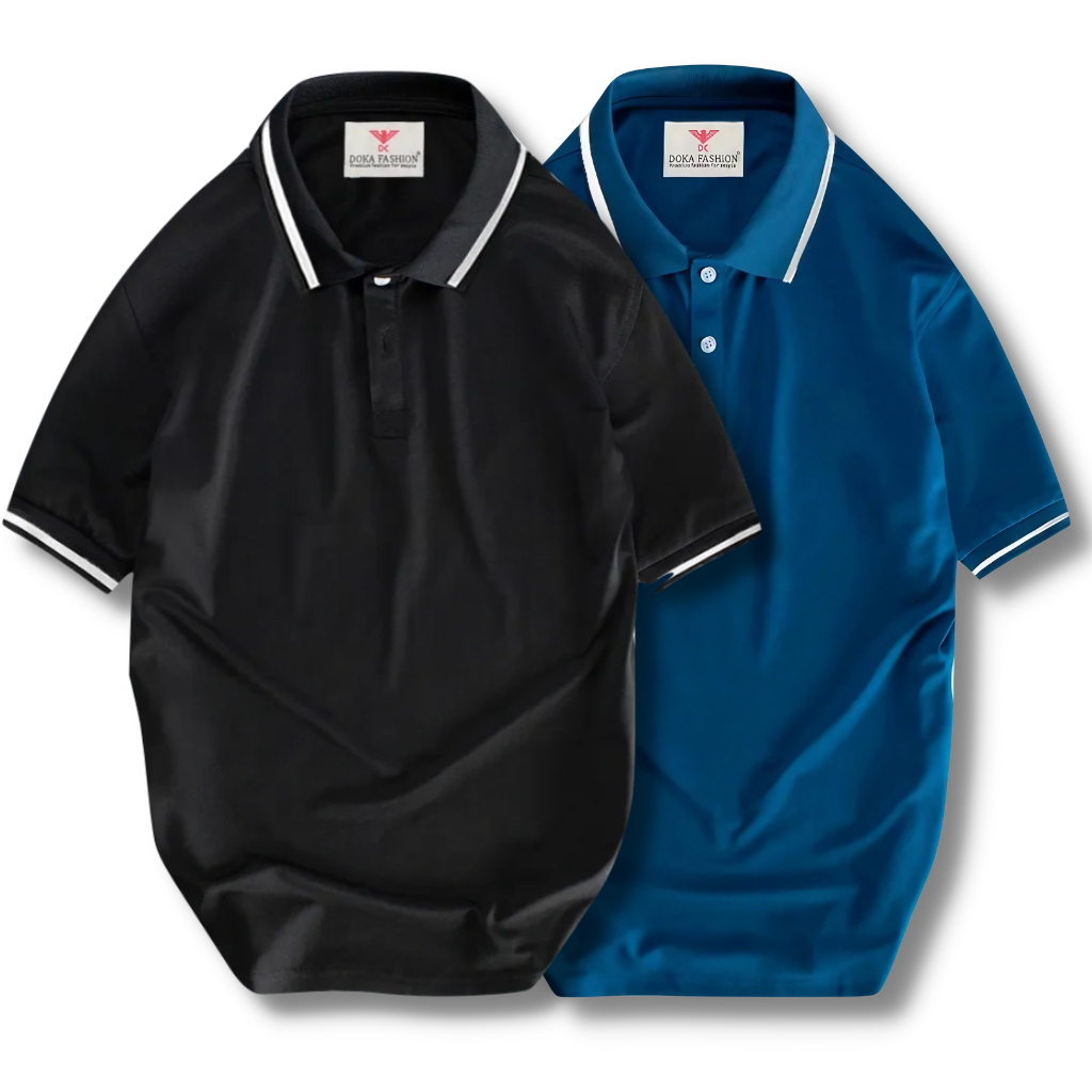 Áo Polo Nam Tặng 1 Quần Lót Thái Pique Basic Co Giãn Thoáng Khí Thương Hiệu Doka, Combo 2 Ao - Dbm215 - Xbích, Đen - Xxl