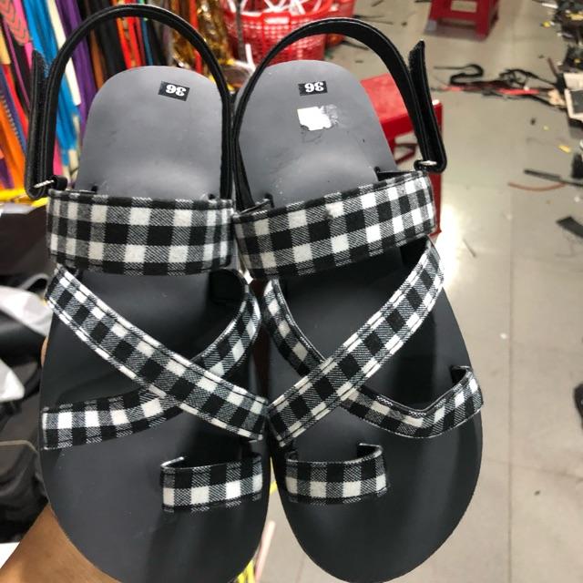 Xăng đan nữ sandal đồng nai đế đen quai ca rô