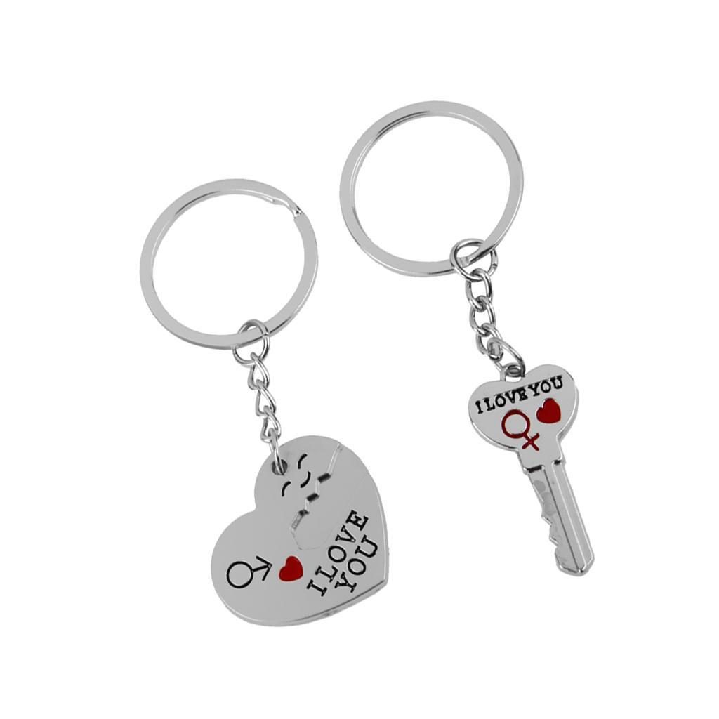1 Pair Alloy Love Smile Key Heart Shape Pendant Keyring Keychain Set