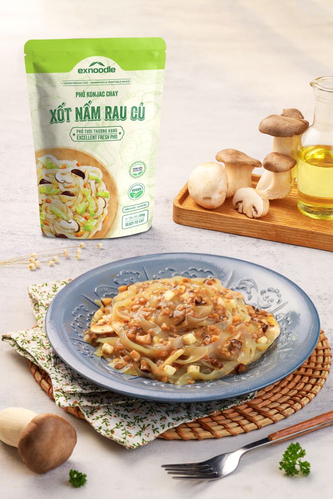 Phở konjac chay - xốt nấm rau củ Exnoodle, phở trộn ăn liền, không chất bảo quản, không gluten, hàm lượng calorie thấp