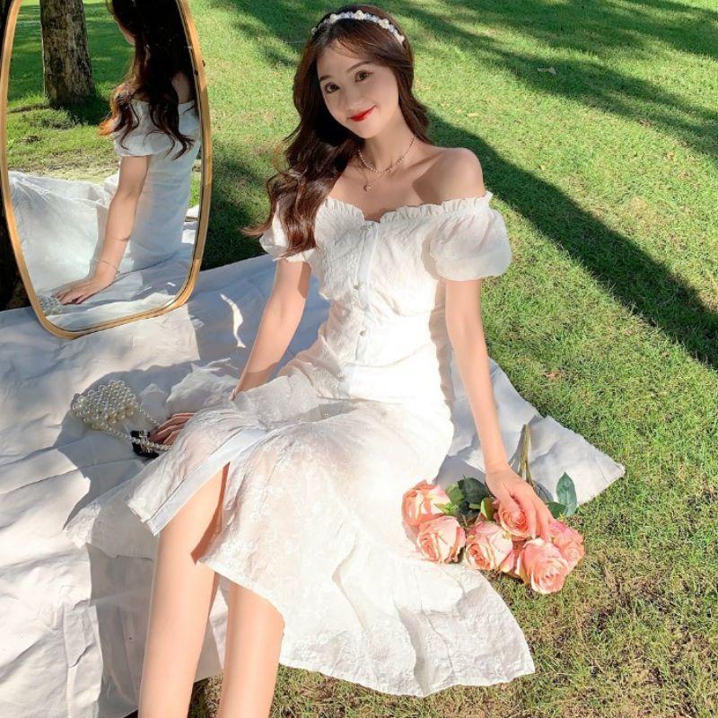 Đầm trễ vai trắng tiểu thư đuôi cá nữ tính Miu Dress