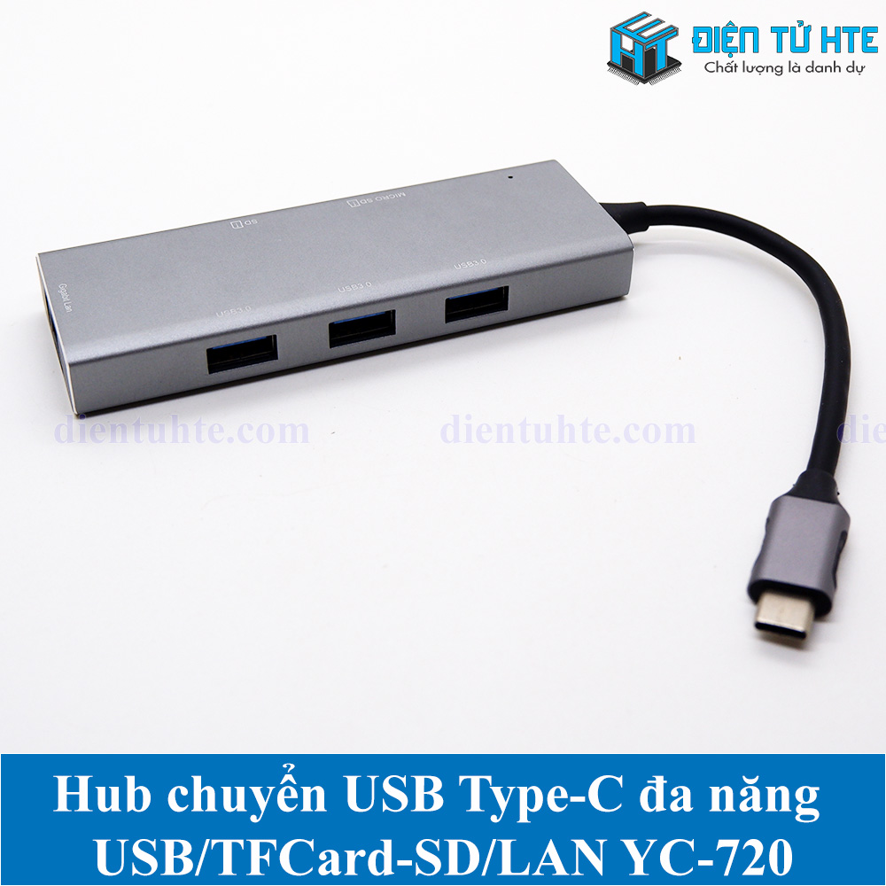 Hub chuyển USB Type-C đa năng sang USB 3.0 - LAN Gigabit - TF SD Card YC-720